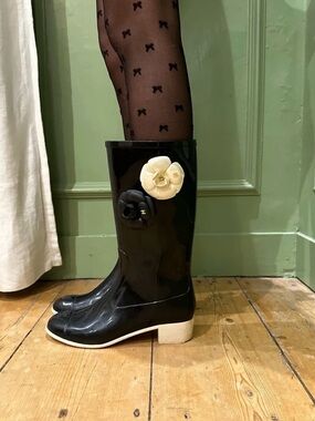Vintage CHANEL Camellia Floral Rain Boots